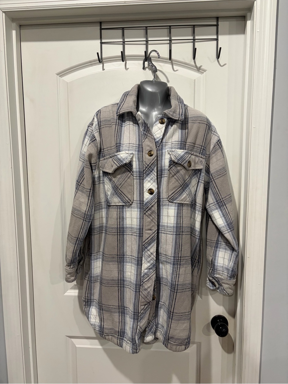 aerie Beige, White & Blue Plaid Button-Down Shirt